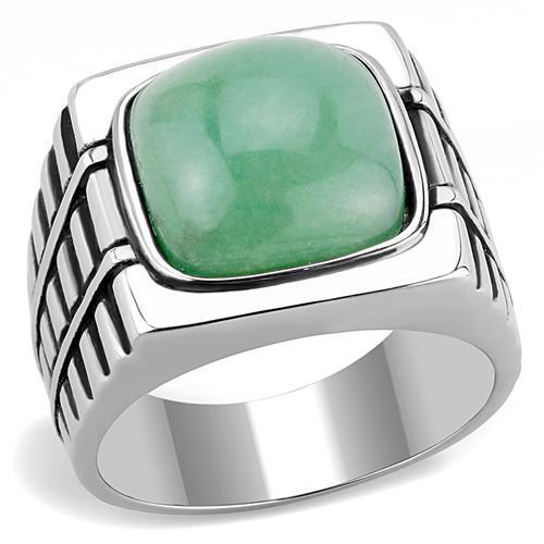 MATK3229 - High polished (no plating) Stainless Steel Ring with Synthetic Jade in Emerald