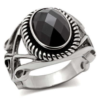 MATK322 - High polished (no plating) Stainless Steel Ring with AAA Grade CZ  in Black Diamond