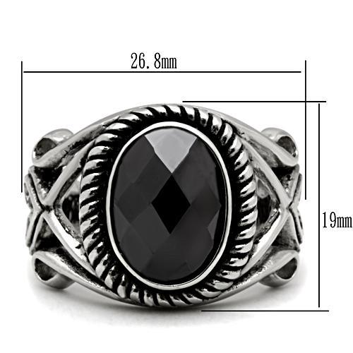 MATK322 - High polished (no plating) Stainless Steel Ring with AAA Grade CZ  in Black Diamond