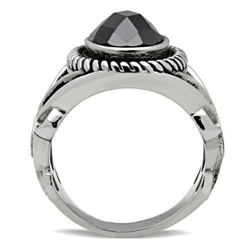MATK322 - High polished (no plating) Stainless Steel Ring with AAA Grade CZ  in Black Diamond