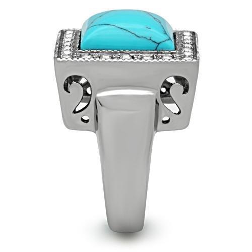 MATK323 - High polished (no plating) Stainless Steel Ring with Synthetic Turquoise in Sea Blue
