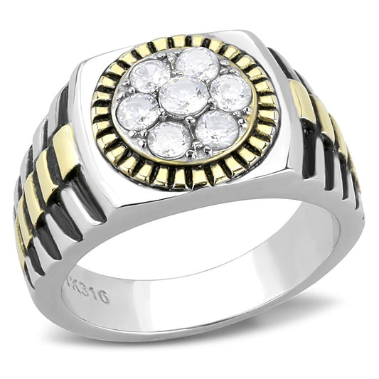 MATK3240 - Two-Tone IP Gold (Ion Plating) Stainless Steel Ring with AAA Grade CZ  in Clear