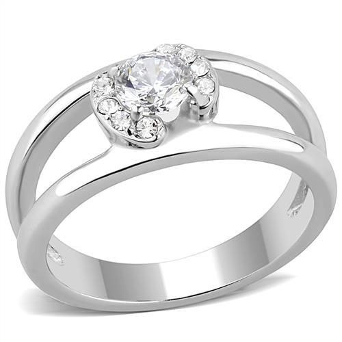 MATK3245 - High polished (no plating) Stainless Steel Ring with AAA Grade CZ  in Clear