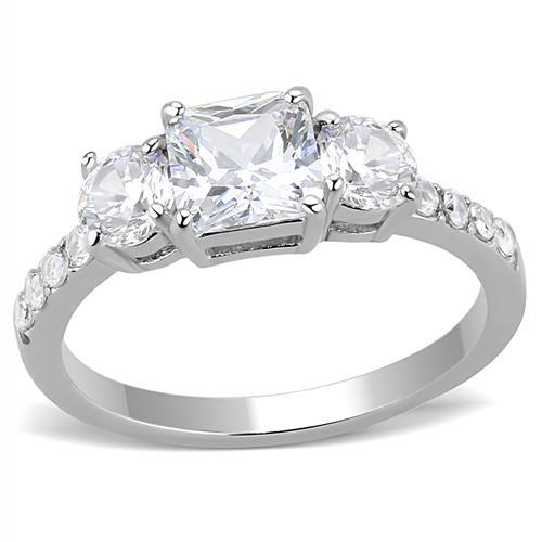 MATK3246 - High polished (no plating) Stainless Steel Ring with AAA Grade CZ  in Clear