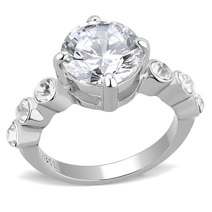 MATK3247 - High polished (no plating) Stainless Steel Ring with AAA Grade CZ  in Clear