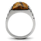 MATK324 - High polished (no plating) Stainless Steel Ring with Semi-Precious Tiger Eye in Smoked Quartz