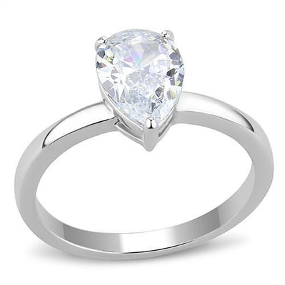 MATK3251 - High polished (no plating) Stainless Steel Ring with AAA Grade CZ  in Clear