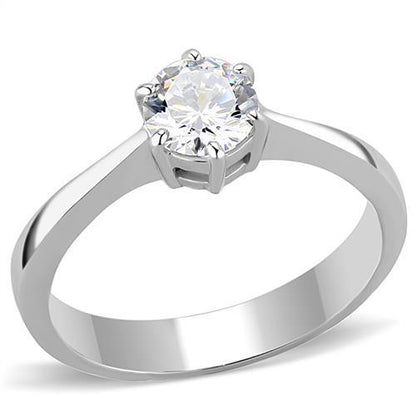 MATK3252 - High polished (no plating) Stainless Steel Ring with AAA Grade CZ  in Clear