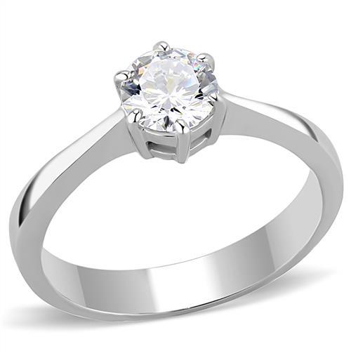 MATK3252 - High polished (no plating) Stainless Steel Ring with AAA Grade CZ  in Clear