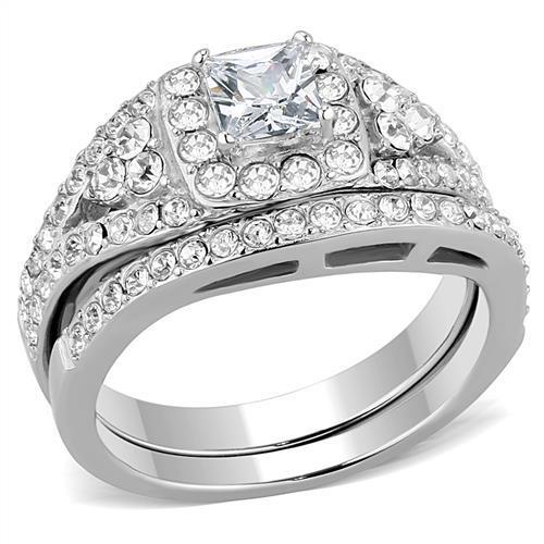 MATK3253 - High polished (no plating) Stainless Steel Ring with AAA Grade CZ  in Clear