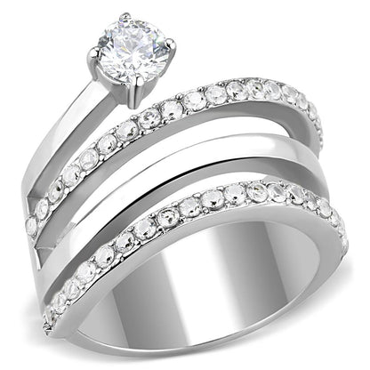 MATK3254 - High polished (no plating) Stainless Steel Ring with AAA Grade CZ  in Clear