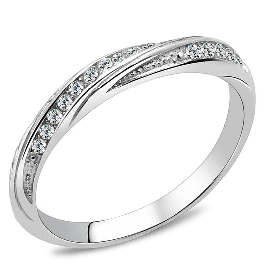 MATK3259 - High polished (no plating) Stainless Steel Ring with AAA Grade CZ  in Clear
