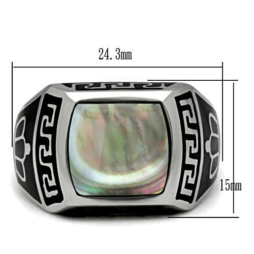 MATK325 - High polished (no plating) Stainless Steel Ring with Precious Stone Conch in Gray