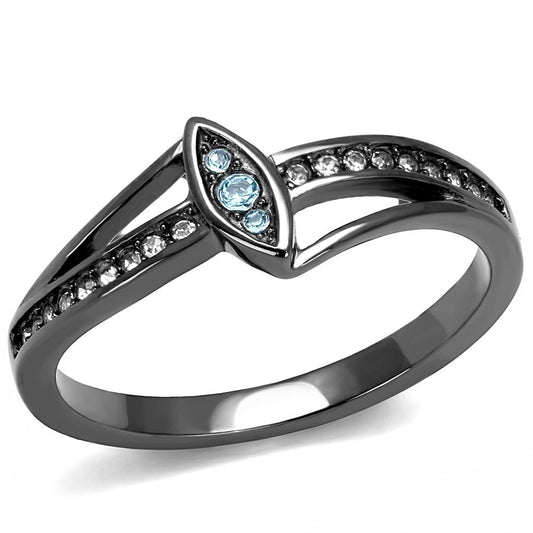 MATK3260 - IP Light Black  (IP Gun) Stainless Steel Ring with Top Grade Crystal  in Sea Blue