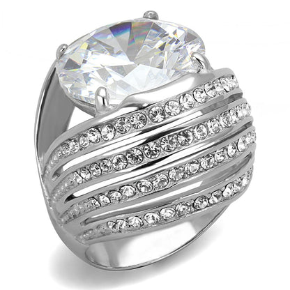 MATK3263 - High polished (no plating) Stainless Steel Ring with AAA Grade CZ  in Clear