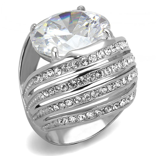 MATK3263 - High polished (no plating) Stainless Steel Ring with AAA Grade CZ  in Clear