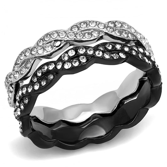 MATK3265 - Two-Tone IP Black (Ion Plating) Stainless Steel Ring with Top Grade Crystal  in Clear