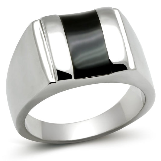 MATK326 - High polished (no plating) Stainless Steel Ring with Epoxy  in Jet