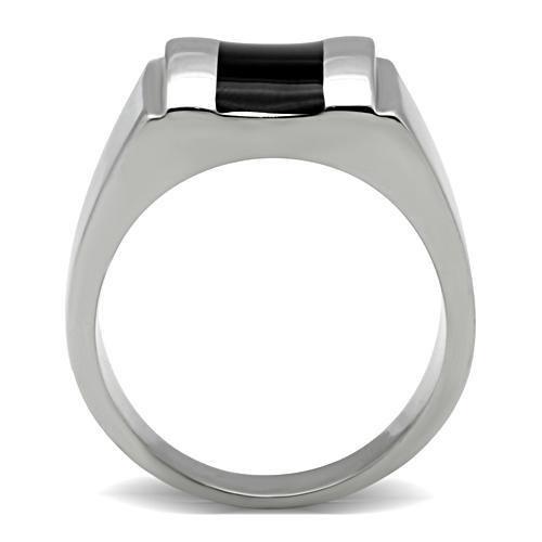 MATK326 - High polished (no plating) Stainless Steel Ring with Epoxy  in Jet