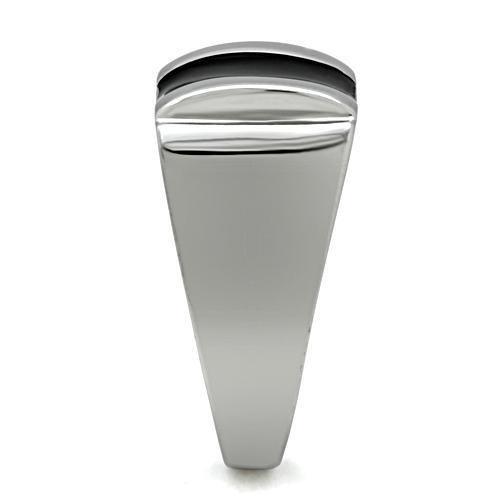 MATK326 - High polished (no plating) Stainless Steel Ring with Epoxy  in Jet