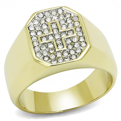 MATK3270 - Two-Tone IP Gold (Ion Plating) Stainless Steel Ring with Top Grade Crystal  in Clear