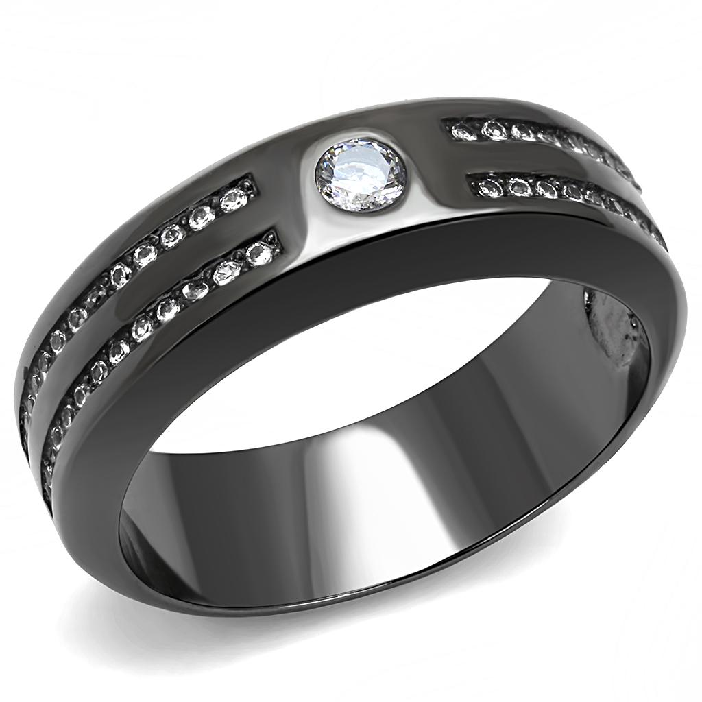 MATK3275 - IP Light Black  (IP Gun) Stainless Steel Ring with AAA Grade CZ  in Clear