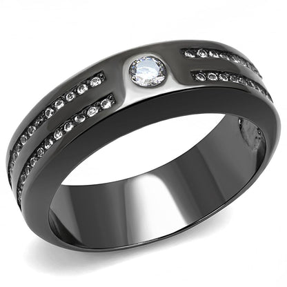MATK3275 - IP Light Black  (IP Gun) Stainless Steel Ring with AAA Grade CZ  in Clear