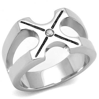 MATK3278 - High polished (no plating) Stainless Steel Ring with AAA Grade CZ  in Clear