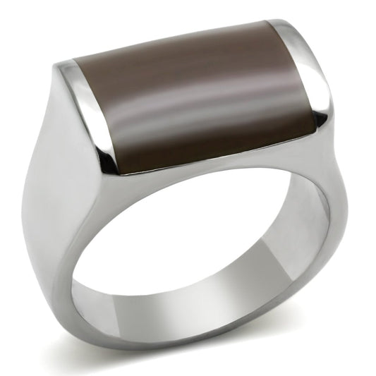 MATK327 - High polished (no plating) Stainless Steel Ring with Epoxy  in Brown