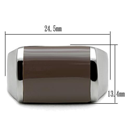MATK327 - High polished (no plating) Stainless Steel Ring with Epoxy  in Brown
