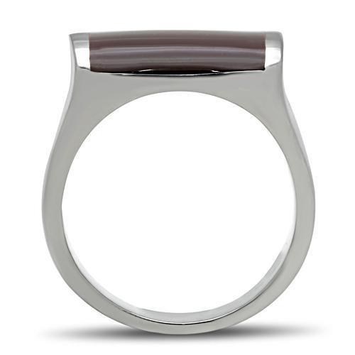 MATK327 - High polished (no plating) Stainless Steel Ring with Epoxy  in Brown