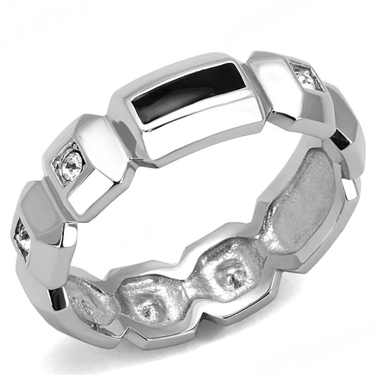 MATK3281 - High polished (no plating) Stainless Steel Ring with Top Grade Crystal  in Clear