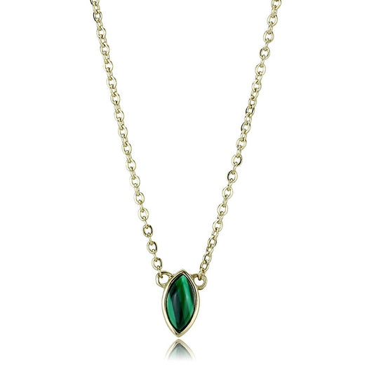 MATK3286 - IP Gold(Ion Plating) Stainless Steel Necklace with Synthetic MALACHITE in Emerald