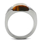 MATK328 - High polished (no plating) Stainless Steel Ring with Semi-Precious Tiger Eye in Smoked Quartz