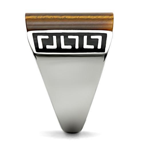 MATK328 - High polished (no plating) Stainless Steel Ring with Semi-Precious Tiger Eye in Smoked Quartz