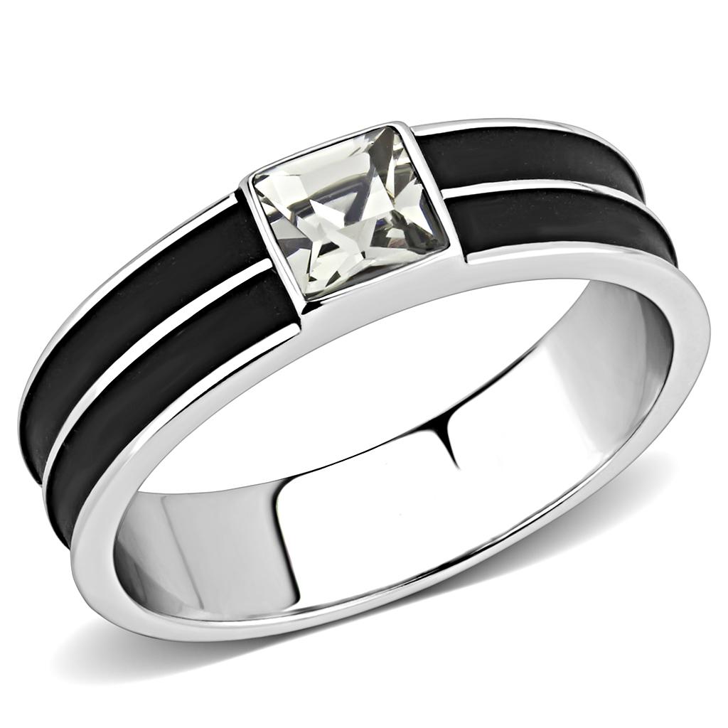 MATK3292 - High polished (no plating) Stainless Steel Ring with Top Grade Crystal  in Black Diamond