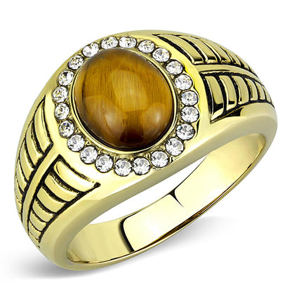 MATK3293 - IP Gold(Ion Plating) Stainless Steel Ring with Synthetic Tiger Eye in Topaz