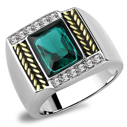 MATK3295 - Two-Tone IP Gold (Ion Plating) Stainless Steel Ring with Synthetic Synthetic Glass in Blue Zircon