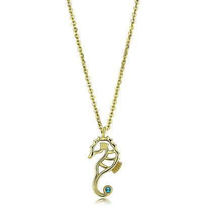 MATK3296 - IP Gold(Ion Plating) Stainless Steel Necklace with Top Grade Crystal  in Blue Zircon