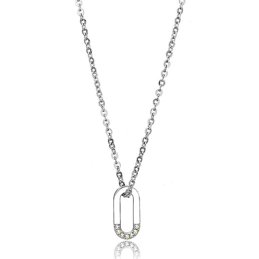 MATK3297 - High polished (no plating) Stainless Steel Necklace with Top Grade Crystal  in White AB