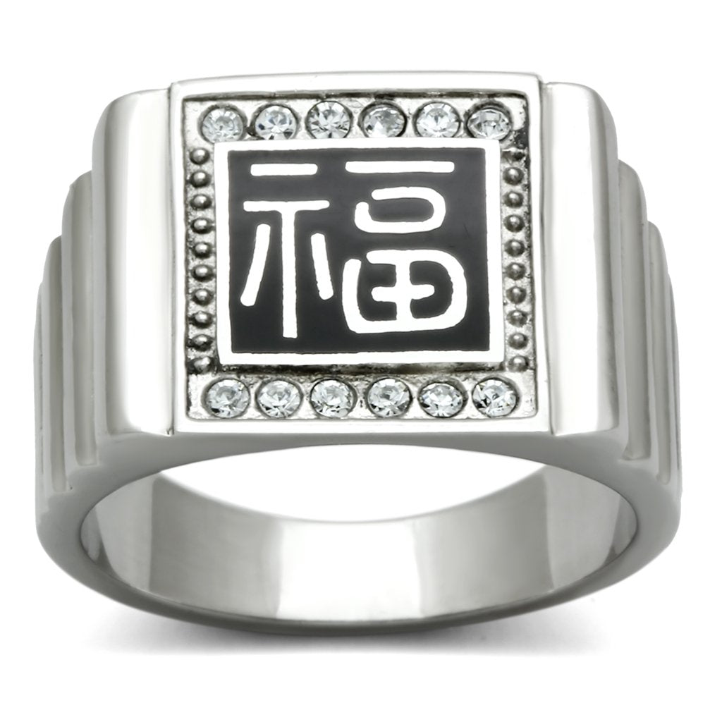 MATK329 - High polished (no plating) Stainless Steel Ring with Top Grade Crystal  in Clear