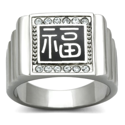 MATK329 - High polished (no plating) Stainless Steel Ring with Top Grade Crystal  in Clear