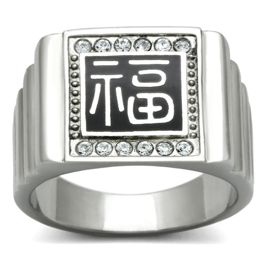 MATK329 - High polished (no plating) Stainless Steel Ring with Top Grade Crystal  in Clear