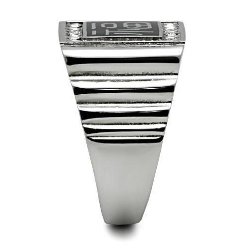 MATK329 - High polished (no plating) Stainless Steel Ring with Top Grade Crystal  in Clear