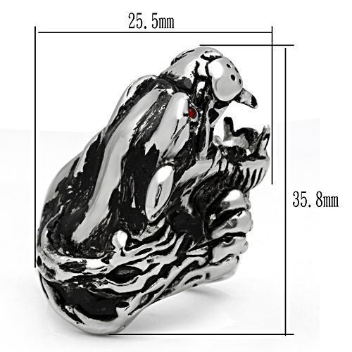 MATK330 - High polished (no plating) Stainless Steel Ring with Top Grade Crystal  in Ruby