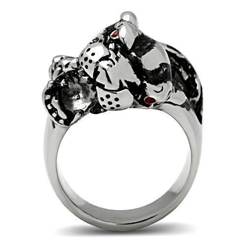 MATK330 - High polished (no plating) Stainless Steel Ring with Top Grade Crystal  in Ruby