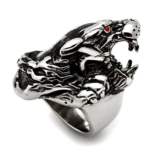 MATK330 - High polished (no plating) Stainless Steel Ring with Top Grade Crystal  in Ruby