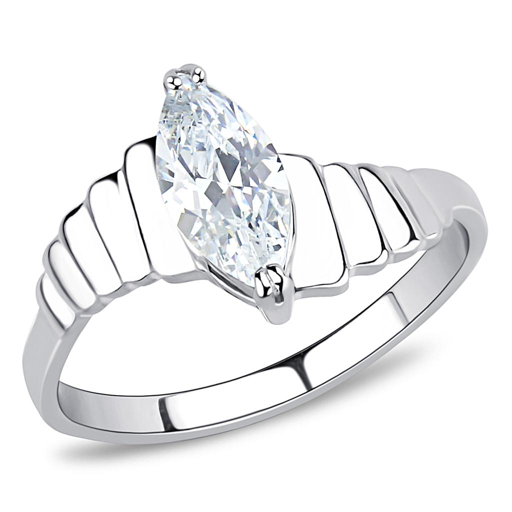 MATK3429 - High polished (no plating) Stainless Steel Ring with AAA Grade CZ  in Clear