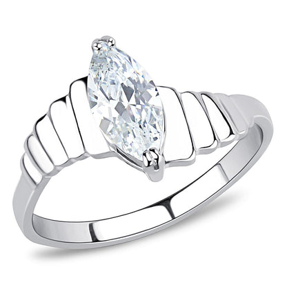 MATK3429 - High polished (no plating) Stainless Steel Ring with AAA Grade CZ  in Clear