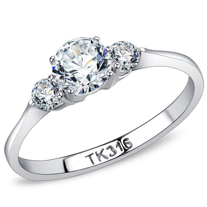 MATK3431 - High polished (no plating) Stainless Steel Ring with AAA Grade CZ  in Clear